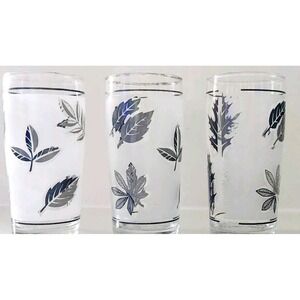 Vintage Libbey Silver Leaf  Frosted Small Juice Glasses, Set Of 3